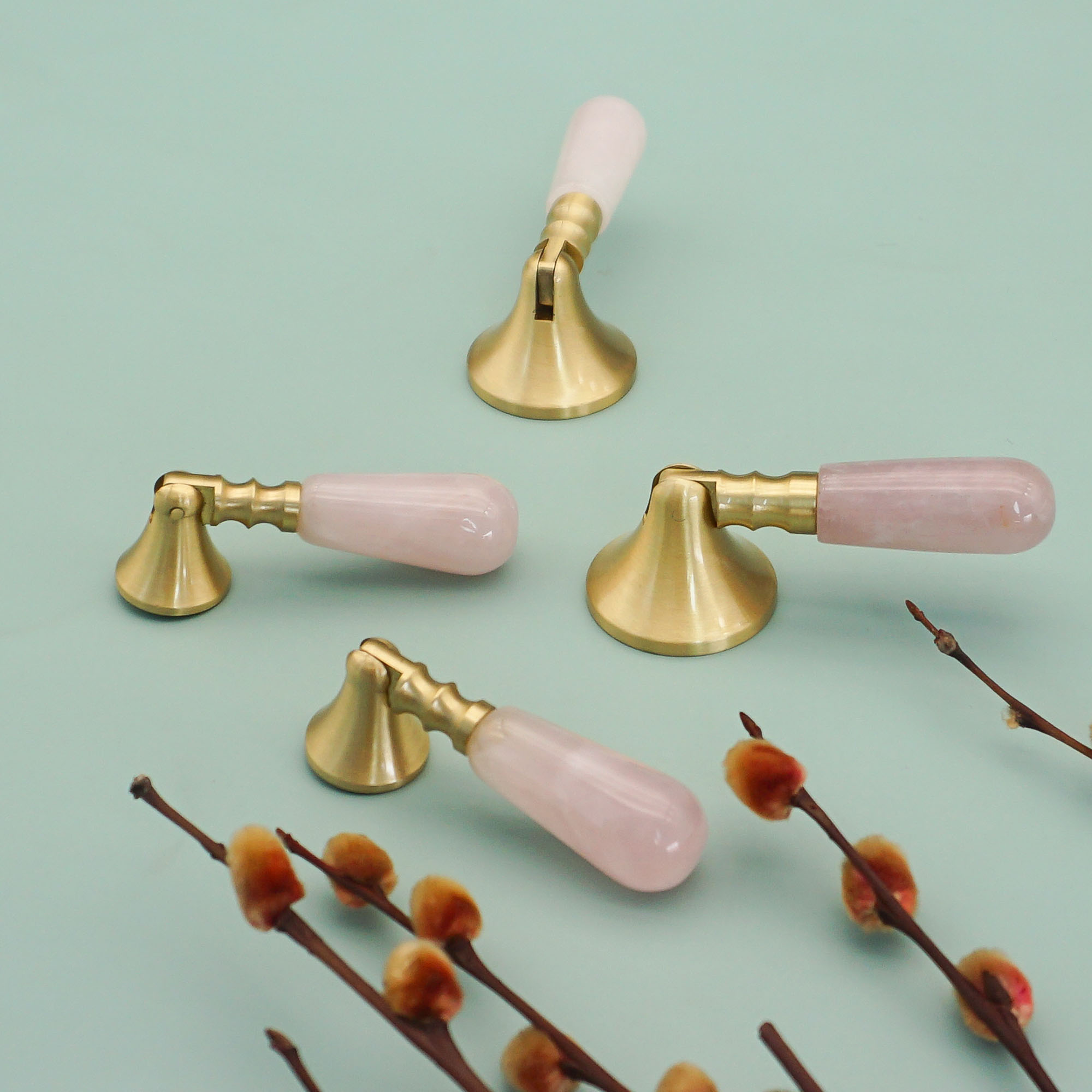 Furniture Hardware Drop Pulls - Розовый кристалл + латунные дверные ручки